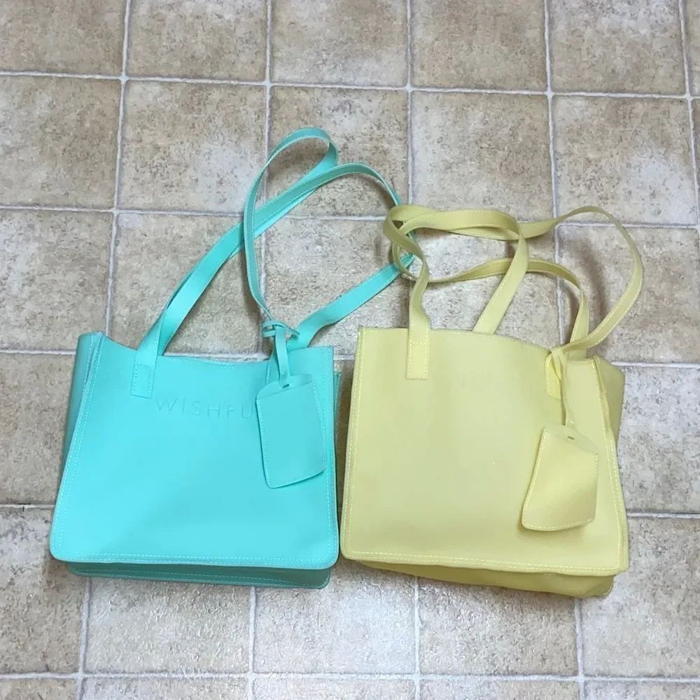 Huda Beauty Pair of Lightweight Mint Green and Pastel Yellow Tote Bags